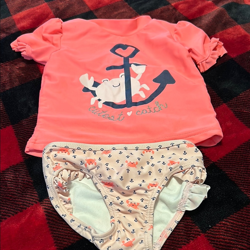 Adorable Coral Anchor Baby Swimsuit Set